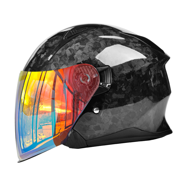 Casco da motociclista aperto in fibra di carbonio OF811, casco a doppia visiera certificato DOT