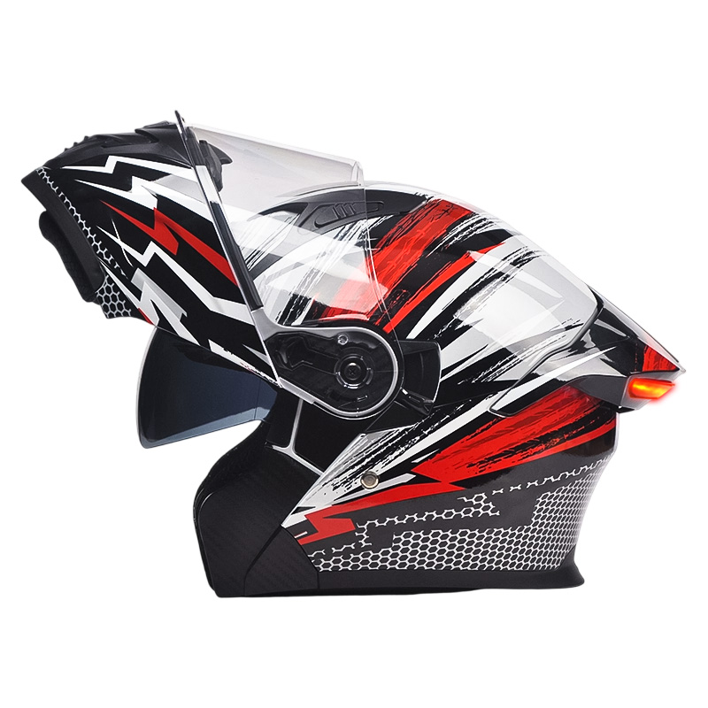 Casco da motociclista con fanale posteriore di sicurezza K9 LED Intelligence, certificato DOT, ribaltabile