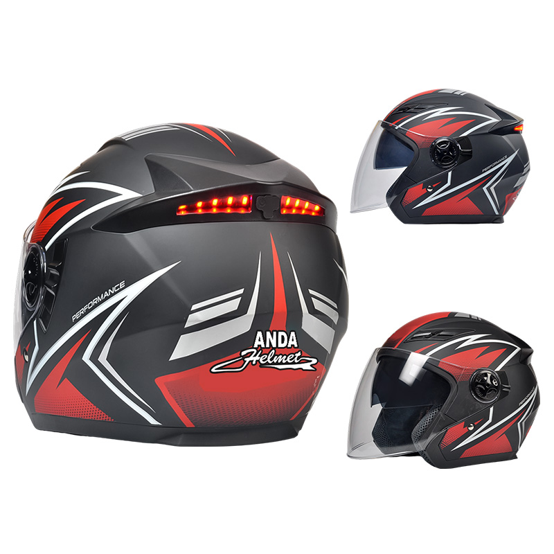 Casco da moto aperto con fanale posteriore di sicurezza a 166 LED, certificato DOT