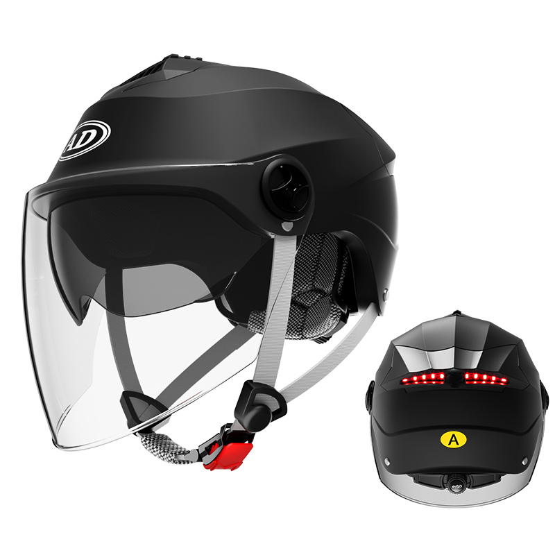 Casco da moto a mezza faccia con fanale posteriore di sicurezza a LED 818, casco con doppie visiere